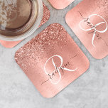 Rose Gold Brushed Metal Glitzer Monogram Name Rechteckiger Pappuntersetzer<br><div class="desc">Dieses schicke Untersetzer-Design mit hübschem vergoldetem Glitzer aus Rose auf vergoldetem metallischem Hintergrund ist einfach zu personalisieren.</div>