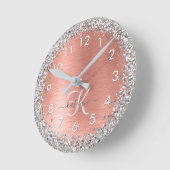 Rose Gold Brushed Metal Glitzer Monogram Name Runde Wanduhr (Winkel)