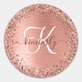Rose Gold Brushed Metal Glitzer Monogram Name Runder Aufkleber (Vorderseite)