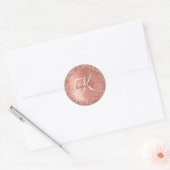 Rose Gold Brushed Metal Glitzer Monogram Name Runder Aufkleber (Umschlag)