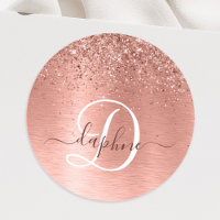 Rose Gold Brushed Metal Glitzer Monogram Name