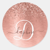 Rose Gold Brushed Metal Glitzer Monogram Name Runder Aufkleber (Vorderseite)