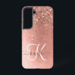 Rose Gold Brushed Metal Glitzer Monogram Name Samsung Galaxy Hülle<br><div class="desc">Dieses schicke Gehäuse mit hübschem vergoldeten Glitzer aus Rose auf einer Rose mit goldgebürstetem metallischem Hintergrund ist einfach zu personalisieren.</div>