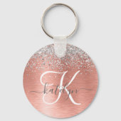 Rose Gold Brushed Metal Glitzer Monogram Name Schlüsselanhänger (Vorderseite)