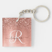 Rose Gold Brushed Metal Glitzer Monogram Name Schlüsselanhänger (Rückseite)