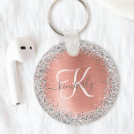 Rose Gold Brushed Metal Glitzer Monogram Name Schlüsselanhänger<br><div class="desc">Dieses schicke Schlüsselanhänger-Design mit hübschem silberglänzenden Glitzer auf einer Rose mit goldgebürstetem metallischem Hintergrund ist einfach zu personalisieren.</div>