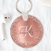 Rose Gold Brushed Metal Glitzer Monogram Name Schlüsselanhänger