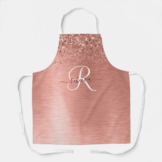 Rose Gold Brushed Metal Glitzer Monogram Name Schürze (Vorderseite)