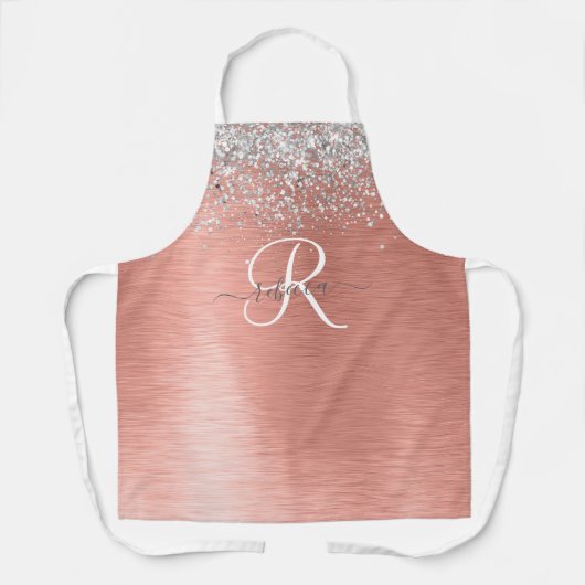 Rose Gold Brushed Metal Glitzer Monogram Name Schürze (Vorderseite)