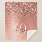 Rose Gold Brushed Metal Glitzer Monogram Name Sherpadecke (Vorderseite)