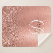 Rose Gold Brushed Metal Glitzer Monogram Name Sherpadecke (Vorderseite (Horizontal))