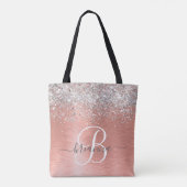 Rose Gold Brushed Metal Glitzer Monogram Name Tasche (Rückseite)