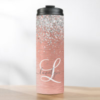 Rose Gold Brushed Metal Glitzer Monogram Name