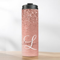 Rose Gold Brushed Metal Glitzer Monogram Name