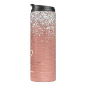 Rose Gold Brushed Metal Glitzer Monogram Name Thermosbecher (Nach rechts gedreht)