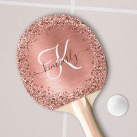 Rose Gold Brushed Metal Glitzer Monogram Name