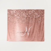 Rose Gold Brushed Metal Glitzer Monogram Name Wandteppich (Vorderseite (Horizontal))