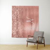 Rose Gold Brushed Metal Glitzer Monogram Name Wandteppich (Beispiel)