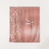 Rose Gold Brushed Metal Glitzer Monogram Name Wandteppich (Vorderseite)