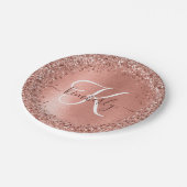 Rose Gold Brushed Metal Glitzer Monogramm Name Pap Pappteller (Schrägansicht)