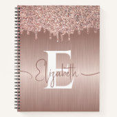 Rose Gold Brushed Metal Glitzer Tropfen Mit Monogr Notizblock (Vorderseite)