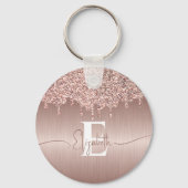 Rose Gold Brushed Metal Glitzer Tropfen Mit Monogr Schlüsselanhänger (Rückseite)