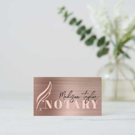 Rose Gold Brushed Metal Mobile Notar Agent Visitenkarte (Stehend Vorderseite)