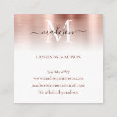 Rose Gold Brushed Metal Monogram Elegance Script Quadratische Visitenkarte (Rückseite)