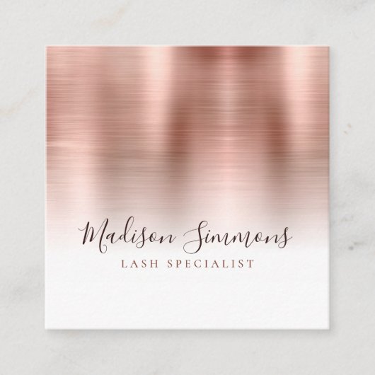 Rose Gold Brushed Metal Monogram Elegance Script Quadratische Visitenkarte (Vorderseite)