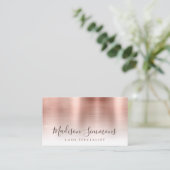 Rose Gold Brushed Metal Monogram Modern Script Visitenkarte (Stehend Vorderseite)