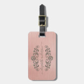 Rose Gold Brushed Metal Monogram Name Script Gepäckanhänger (Vorderseite vertikal)