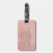 Rose Gold Brushed Metal Monogram Name Script Gepäckanhänger (Rückseite vertikal)