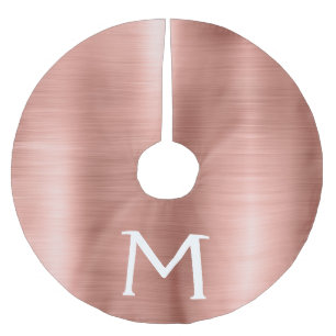Rose Gold Brushed Metal Monogram Name und Initial Polyester Weihnachtsbaumdecke
