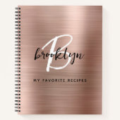 Rose Gold Brushed Metal Monogram Rezept Book Notizblock (Vorderseite)