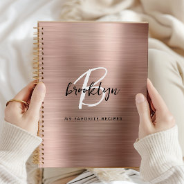 Rose Gold Brushed Metal Monogram Rezept Book Notizblock