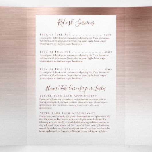 Rose Gold Brushed Metal Monogram Script Broschüre (Innenseite Mitte)