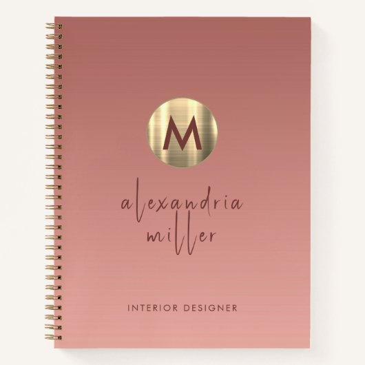 Rose Gold Brushed Metal Monogram Script Ombre Notizblock (Vorderseite)