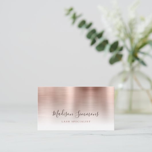 Rose Gold Brushed Metal Monogram Stylish Script Visitenkarte (Stehend Vorderseite)