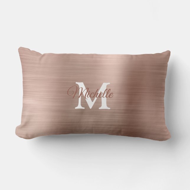 Rose Gold Brushed Metal Personalisiert Monogram Lendenkissen (Vorderseite)