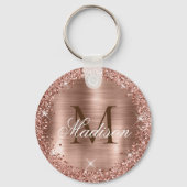 Rose Gold Brushed Metal Rose Gold Glitzer Monogram Schlüsselanhänger (Vorderseite)