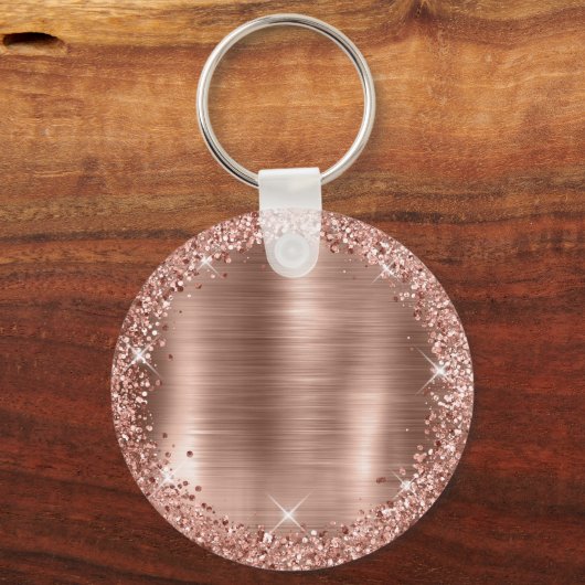 Rose Gold Brushed Metal Rose Gold Glitzer Monogram Schlüsselanhänger (Rückseite)