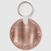 Rose Gold Brushed Metal Rose Gold Glitzer Monogram Schlüsselanhänger (Rückseite)