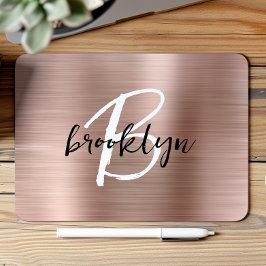 Rose Gold Brushed Metal Schwarz-weiß Monogram Mousepad