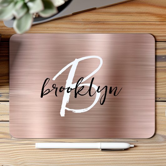 Rose Gold Brushed Metal Schwarz-weiß Monogram Mousepad