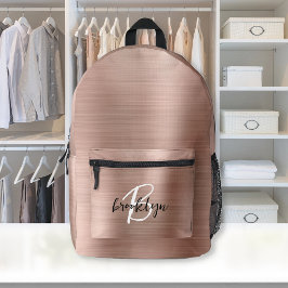 Rose Gold Brushed Metal Script Monogram Bedruckter Rucksack