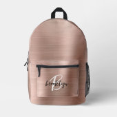 Rose Gold Brushed Metal Script Monogram Bedruckter Rucksack (Vorderseite)