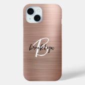 Rose Gold Brushed Metal Script Monogram Case-Mate iPhone Hülle (Rückseite)