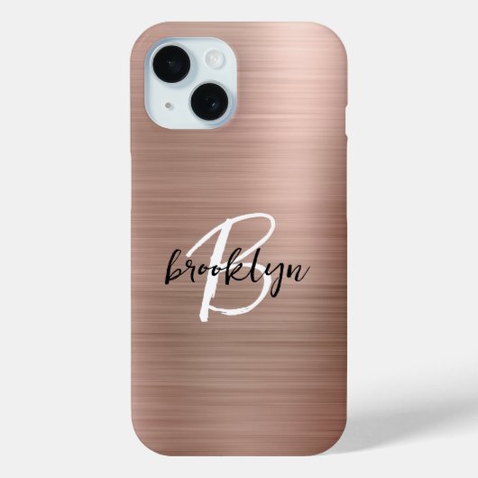Rose Gold Brushed Metal Script Monogram Case-Mate iPhone Hülle (Rückseite)