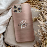 Rose Gold Brushed Metal Script Monogram Case-Mate iPhone Hülle<br><div class="desc">Dieses elegante personalisierte Handy-Gehäuse verfügt über ein Monogramm und einen Vornamen in modernem Schwarz-Weiß-Skript auf einer trendigen Rose goldgebürstetem Metall-Hintergrund.</div>