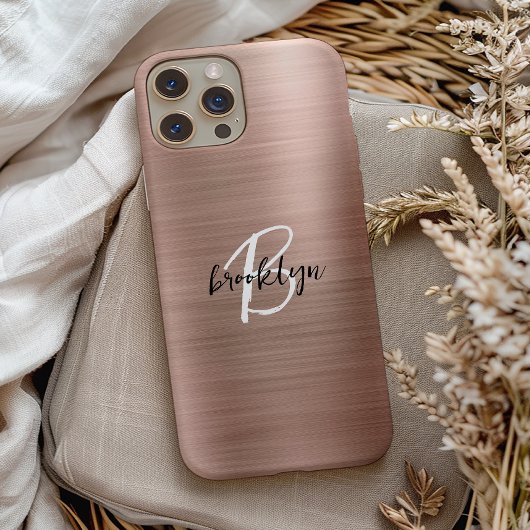 Rose Gold Brushed Metal Script Monogram Case-Mate iPhone Hülle